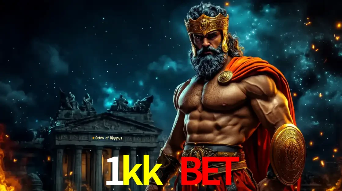 O poderoso Zeus do jogo de slot Gates of Olympus em frente ao seu templo, pronto para lançar multiplicadores divinos e prêmios épicos no cassino online 1kk bet.