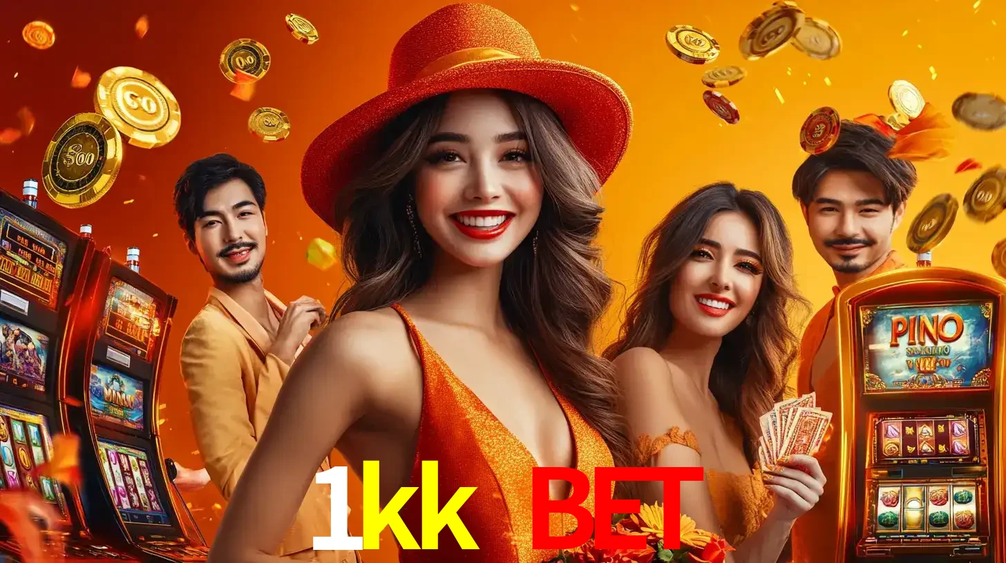 Grupo de amigos asiáticos sorrindo e se divertindo com máquinas de caça-níqueis em um ambiente festivo, celebrando suas vitórias nos jogos de cassino do 1kk bet.