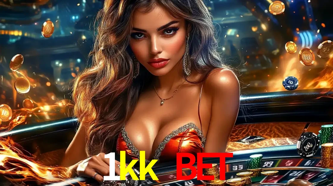 Mulher glamourosa em uma mesa de roleta com um fundo de chamas e moedas voadoras, pronta para fazer sua aposta e ganhar grandes prêmios no cassino ao vivo 1kk bet.